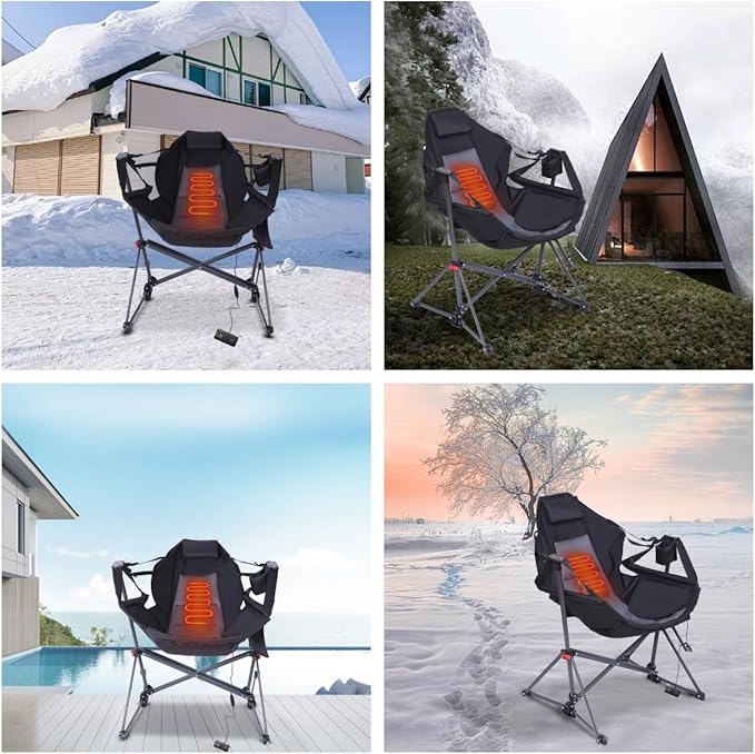 CDEN Heated Hammock Chair Heated Camping Chair Heated Swing Chair Heavy Duty with Stand Cup Holder Side Bag Power Bank Included for Patio Camping Backyard (1 Pack)