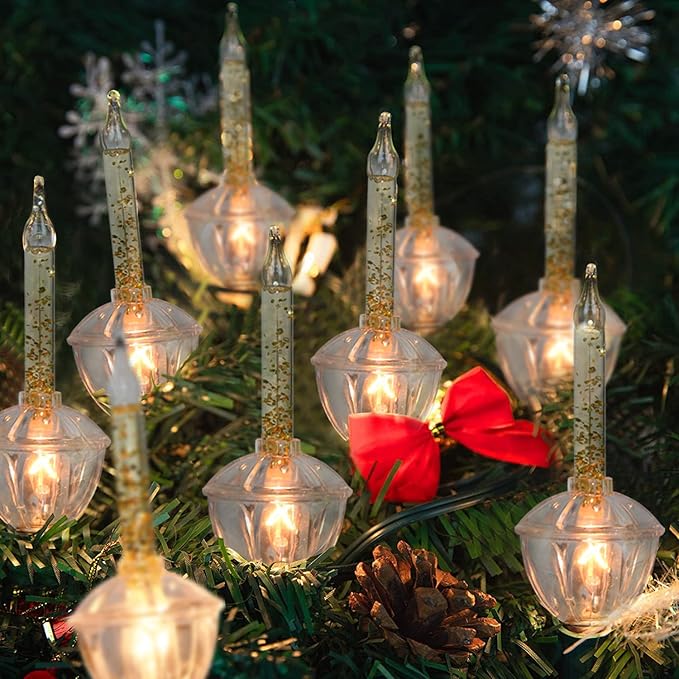 SUNSGNE Christmas Bubble Lights 8.8Ft Vintage Bubble Lights with 10 Gold Glitter Bulbs(1 Spare) C7/E12 Candelabra Base Gold Christmas Light Green Wire