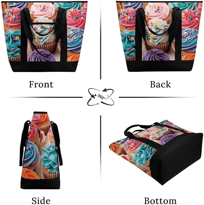 Insulated Shopping BagLarge Reusable Cooler Bags Birthday Cupcakes Printed Foldable Shopping BagTravel Waterproof Shoulder Bag
