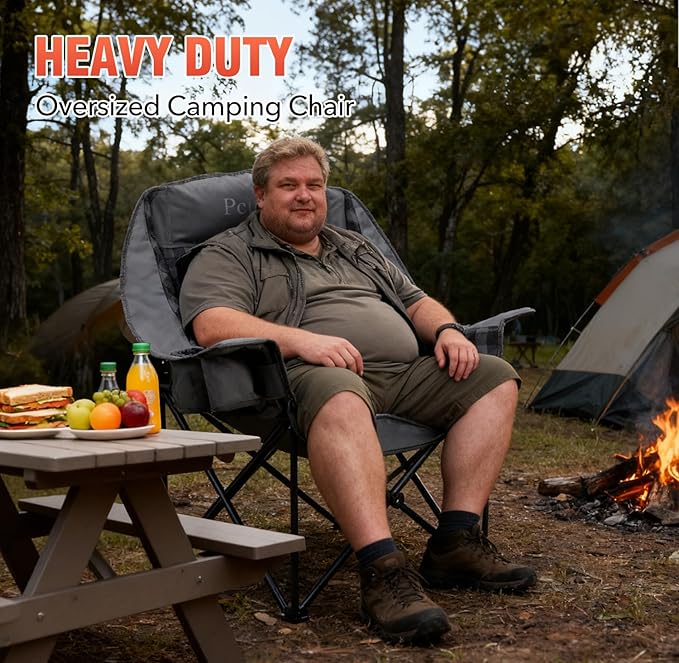 Camping Chairs for Adults 2 Pack Heavy Duty Padded Folding XL Camp Chair with Cup Holder Supports 500lbs Oversized Large Outdoor Widen Comfy Lawn Chairs for Tailgating Sports Beach