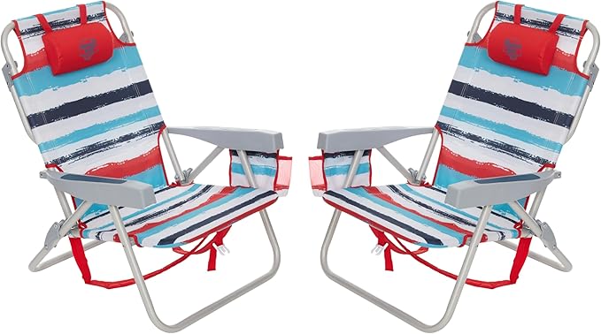 Banana Boat Folding Beach Chair Lightweight Backpack Chairs for Adults 5-Position with Lay Flat Outdoor Heavy Duty Beach Chair (Red Multi (2 Pack))