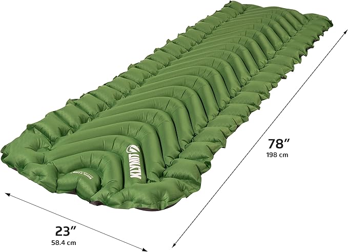 Klymit Static V Long Inflatable Sleeping Pad for Camping Lightweight Hiking and Backpacking Air Bed For Tall Campers 2.5 Inch Thick Green