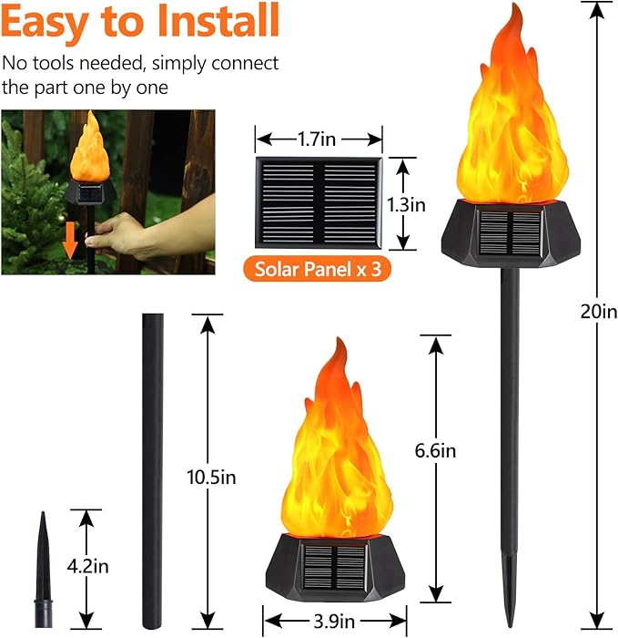 Toodour Solar Outdoor Torch Lights with Flickering Flame Solar Pathway Decorative Lights Waterproof LED Flame Torches for Outdoor Camping Garden Landscape Patio Path Yard Decorations - 8 Pack