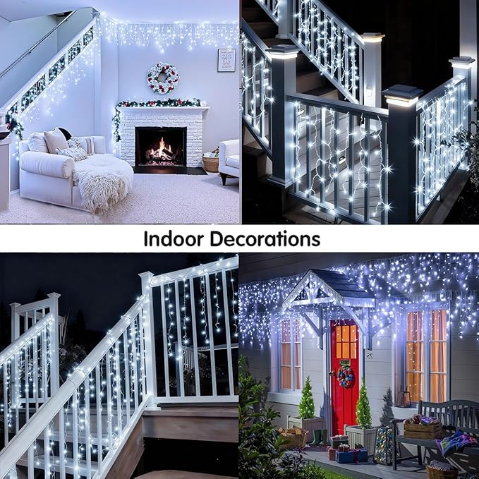 320LED Solar Christmas Lights Outdoor Waterproof Christmas Decorations Lights 29.5ft 60 Drops8 Modes Solar Powered Rechargeable Fairy Lights for Party HolidayWedding Decorations (Cool White)