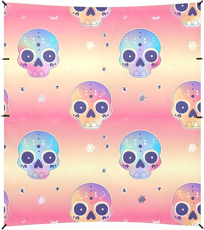 ALAZA Rrainbow Skulls Beach Tent Sun Shelter UPF50+ Protection Beach Shade Canopy w/ 4 Sandbags for Outdoor Camping Fishing Backyard Fun Picnic 10x9 ft
