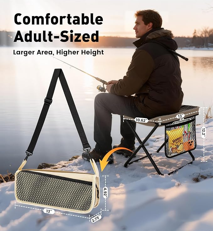 2 Pack Portable Folding Stools Collapsible Pocket Chair Foldable Camping Stool for Adults Backpack Outdoor Seats Foot Rest for Travel Hunting Fishing Hiking Gardening - Large Khaki