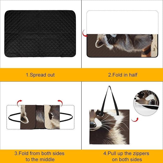 Zipper Cute Raccoon Style Picnic Mat Suitable for Travel Camping Park Or Home Use