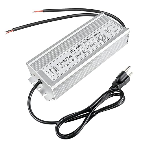 inShareplus 400W 12V Power Supply IP67 Waterproof Outdoor LED Driver AC 90-140V to DC 12 Volt 33.3A Converter Low Voltage Transformer with 3-Prong Plug for LED Light and Other 12V DC Products