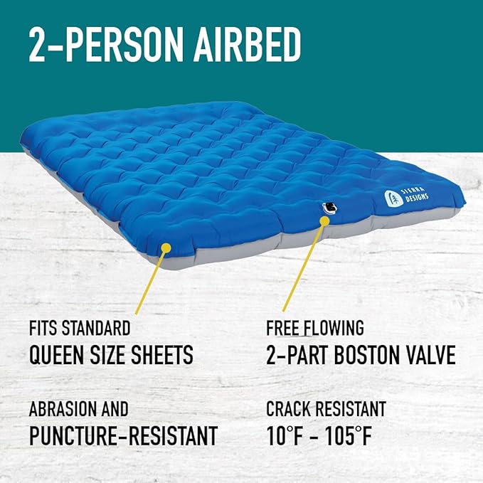 Sierra Designs Queen &amp Single Camping Air Bed Mattress for Car Camping Trave and Camp (Pump Included)