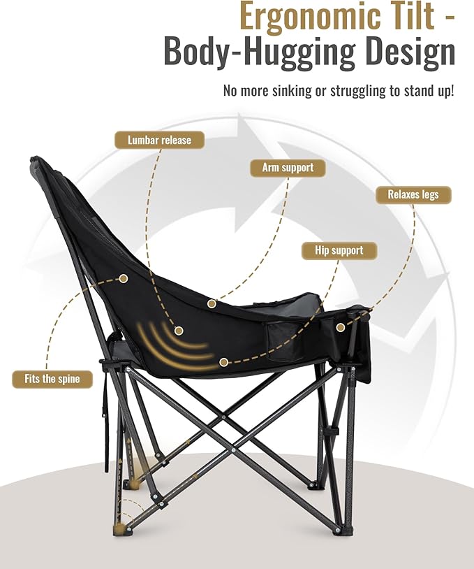 KingCamp Oversized XL Camping Chair Heavy Duty 500lbs Folding Couch for Adults Padded Large Comfortable Sofa Seat with Cooler Bag Cup Holder for Outdoor Sports Fishing Patio Lawn