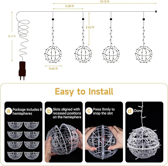 Christmas String Lights Outdoors4 Pack 7.98 Sphere Ball Tree Garden Globe Lights for Home Party Christmas Porch PatioWedding GardenTree Decoration with Memory Function Plug