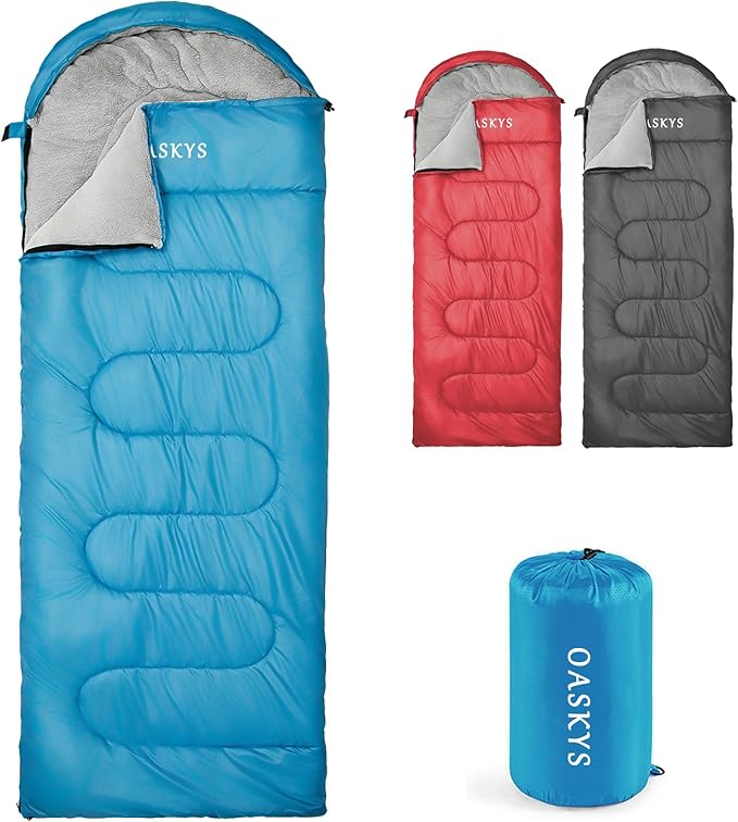 oaskys Camping Sleeping Bag - 3 Season Warm &amp Cool Weather - Summer Spring Fall Lightweight Waterproof for Adults Kids - Camping Gear Equipment Traveling and Outdoors