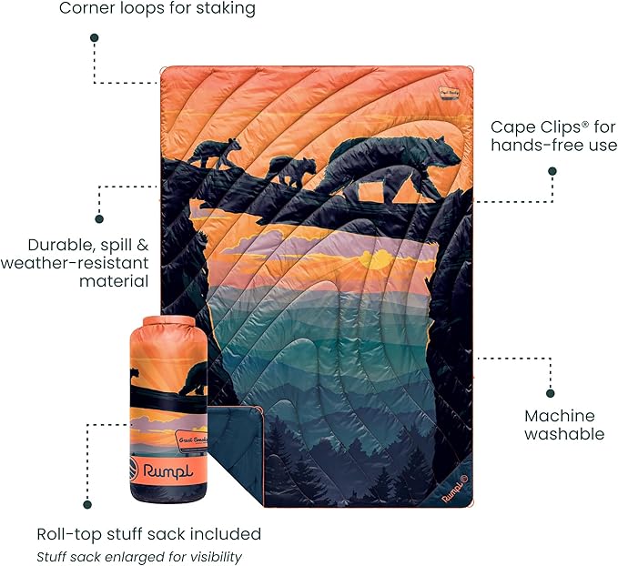 Rumpl Original Puffy National Park Blanket for Camping and Outdoors Great Smoky Mountains - Bear Crossing - V2