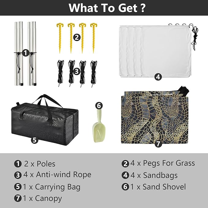 ALAZA Snake Skin Print Gold Beach Tent Sun Shelter UPF50+ Protection Beach Shade Canopy w/ 4 Sandbags for Outdoor Camping Fishing Backyard Fun Picnic 10x9 ft
