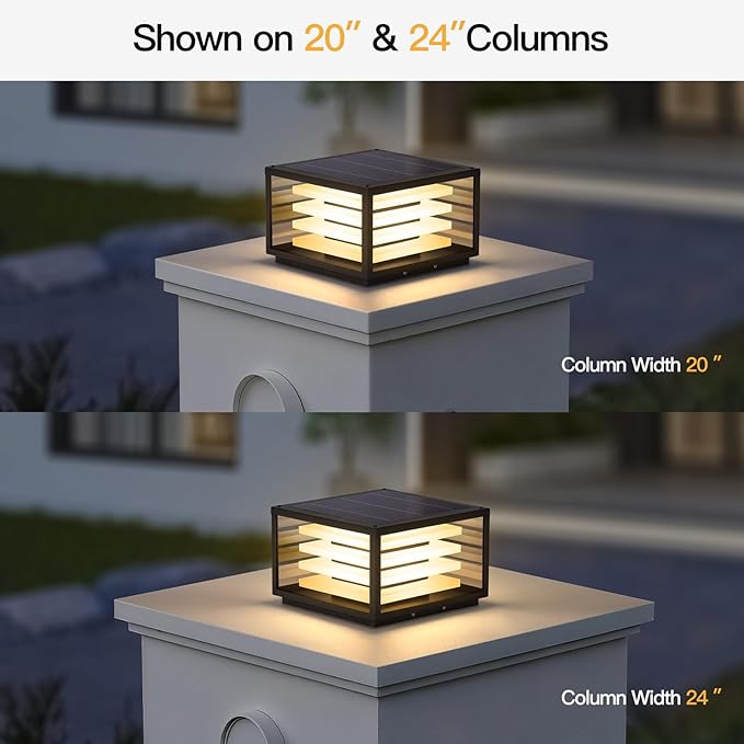 11.8'' Solar Post Lights Outdoor Glass Solar Pillar Lights Outdoor IP54 Waterproof Square Large Column Light Dusk to Dawn 3000K LED Column Lamp Modern Pillar Light Fixture for Entrance Posts