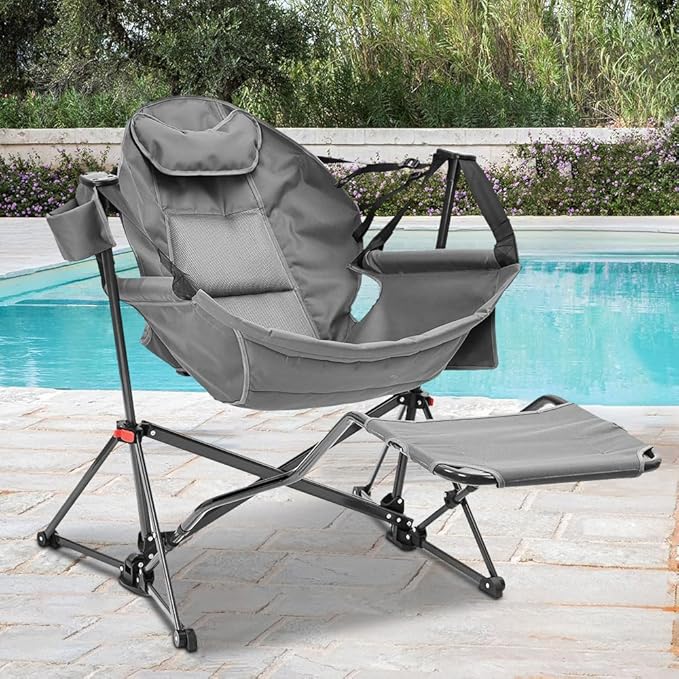 outdoor basic Adjustable Camping Folding Chair with Footrest - Portable Zero Gravity Lounge Chair for Beach Lawn Picnic Fishing &amp Backpacking Trips Supports 600lbs