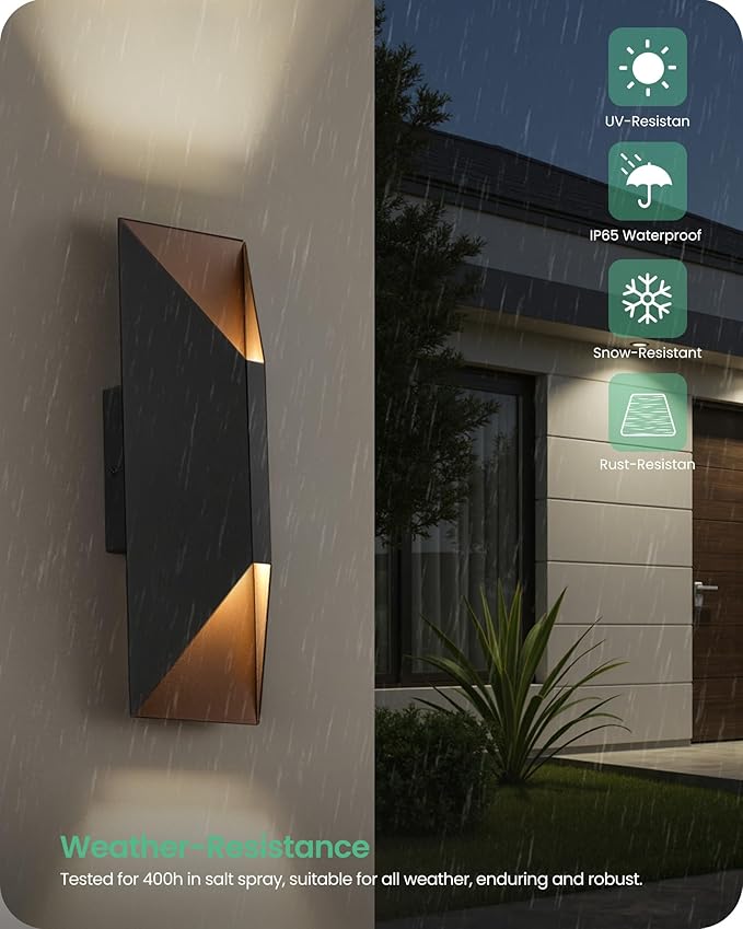 GOBLESON Outdoor Wall Light Set of 2 IP65 Waterproof Porch Lights Outdoor 1600LM 3000K Warm White Up Down Exterior Lighting for House Patio Garage Matte Black Modern (Contemporary 2)