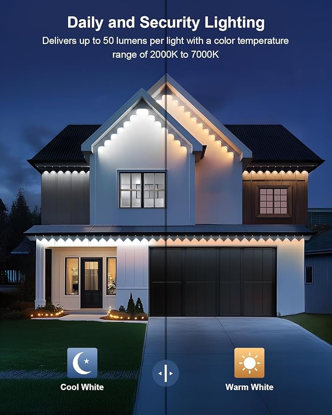 Permanent Outdoor Lights Pro33ft RGB+IC Smart Outdoor DecorApp/RemoteChristmasHalloweenMulti Scene ModesIP67 WaterproofEaves Light with Daily &amp Holiday Party DecorHouse Roof Lighting