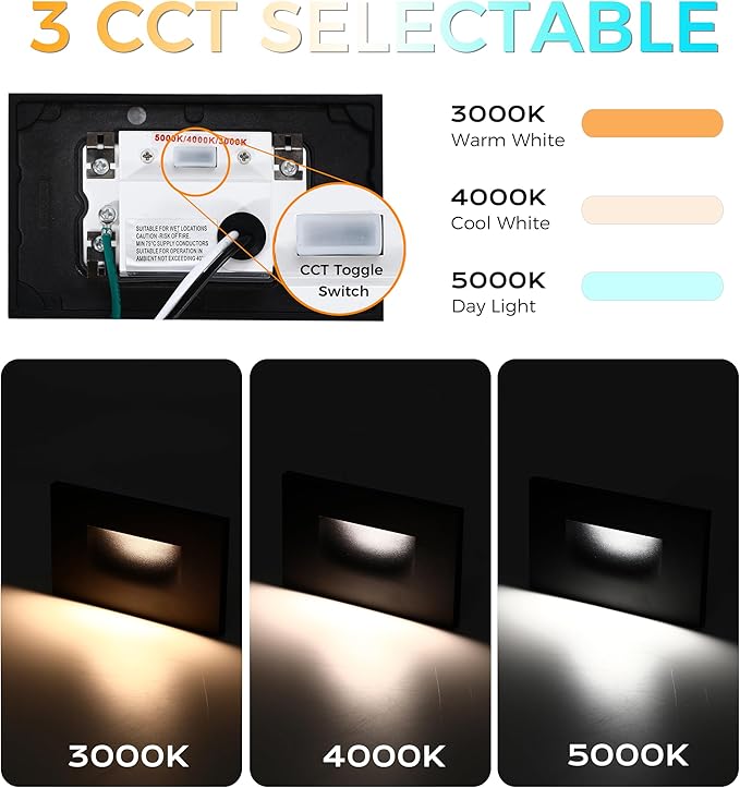 CLOUDY BAY 3 Color 120V Dimmable LED Indoor Outdoor Step Light3000K/4000K/5000K 3W 55lm Stair LightOil Rubbed Bronze12 Pack