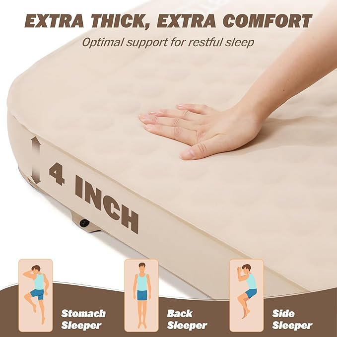 TOBTOS 4 Thick Self Inflating Sleeping Pad with Electric Pump 60s Inflate Ultra-Compressible Compact Foam Camping Mattress Insulated Sleeping Mat for Tent Car Camping