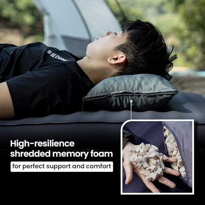ONETIGRIS Wilddream Camping Pillow Shredded Small Memory Foam Pillow Compact Easy Clean Comfortable for Backpacking Travel and Car Trips 4 Season Use