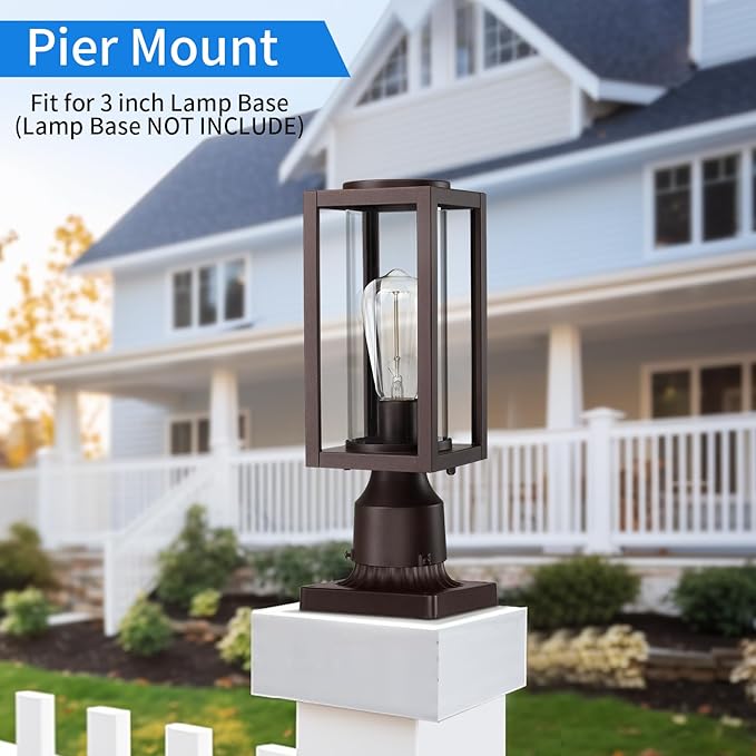 Outdoor Post Lights Lamp Post Light Fixture 2 Pack Modern Brown Exterior Post Lantern Fixture with Tempered Glass Anti-Rust Light Posts for Outside for Driveway Patio Garden