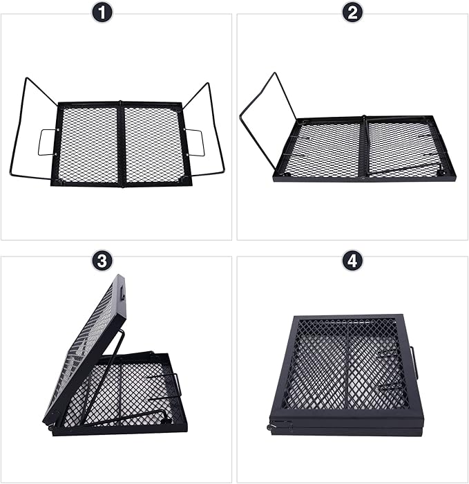 REDCAMP Folding Campfire Grill Heavy Duty Steel Grate Portable Over Fire Camp Grill for Outdoor Open Flame Cooking Large