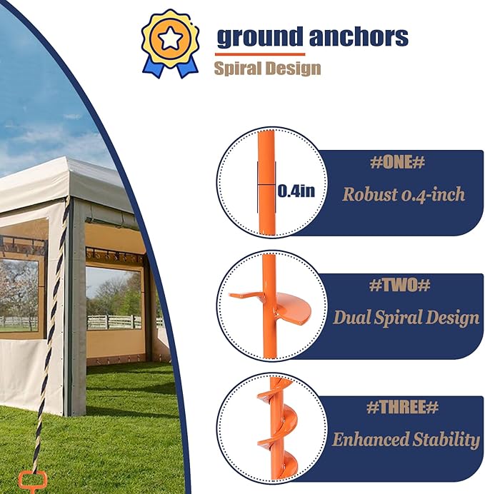 16In Tent Stakes Ground Anchors Screw in with 1PCS Tent Stakes Heavy Duty Adapter for Screw Ground Anchors Tree Straightening Kit Anchors Tent Mobile Home Anchors (Color : Orange Size : 12PCS