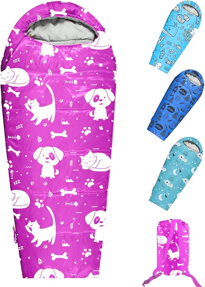 KidzAdventure Mummy Style 32 – 59F Kids Sleeping Bag with Pillow Sleeve 4 Season Lightweight and Backpacking Style Ideal for Camping Sleepover Boys Girls Youth and Toddlers