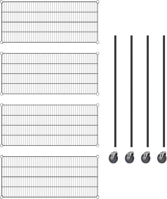 Commercial NSF Listed Black Epoxy Mobile Wire Shelving Kit 21 x 48 x 60 with 4 Shelves Perfect for Warehouse Walk-in Refrigerator Freezer Grocery Store Restaurant Dishroom