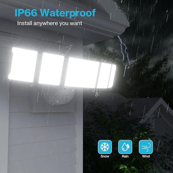 Olafus 130W Flood Light Outdoor Switch Controlled 13000LM LED Security Light IP65 Waterproof Outside Floodlight with 5 Adjustable Heads 6500K Exterior Flood Light Fixture Wired No Motion Sensor
