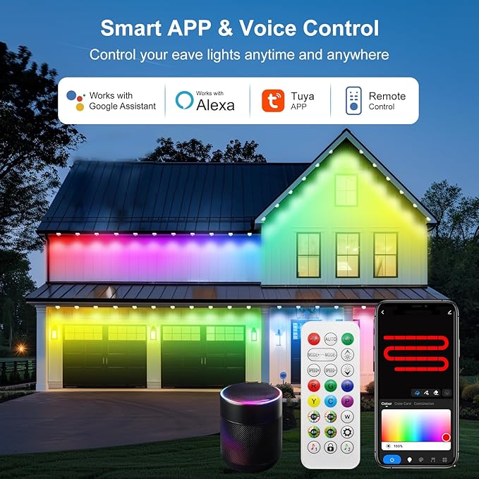 Permanent Outdoor Christmas Lights 100ft with 72 LED RGB Lights Smart Works with APP Alexa &amp Google Assistant