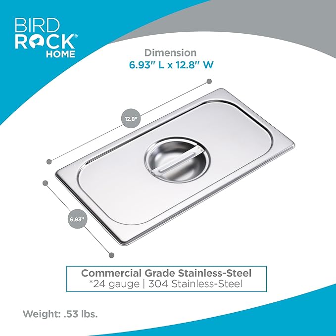 BIRDROCK HOME Stainless Steel Steam Table Pan Lids - Restaurant and Catering Supplies - 24 Gauge Steel - Perfect for Meal Prep Cooking and Food Storage Container - 6 Pack Fits 1/3-Size Hotel Pans