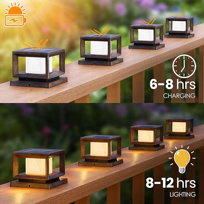 Mlambert 10 Pack Solar Post Lights Outdoor Waterproof Fence Cap Lights for Deck 4x4 6x6 Wooden Vinyl Outdoor Light with Shinning Effect Brown