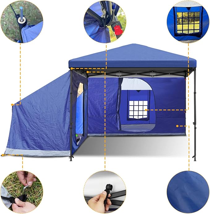 KAMPKEEPER Side TentCamping Tent for 10' x 10' Pop Up Canopy Easy Set Up GazeboCompatible with 10' Wide Canopy Tents（Blue）