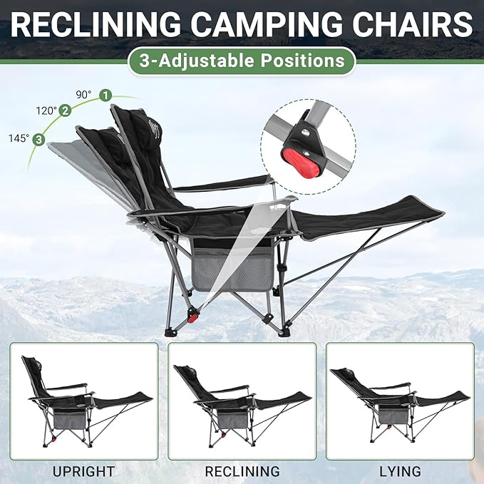 #WEJOY 2-in-1 Camping Chair Reclining Lightweight Folding Camping Chair with Adjustable Backrest &amp Footrest Camping Lounge Chair with Headrest Cup Holder Storage Bag for Beach Lawn Concert