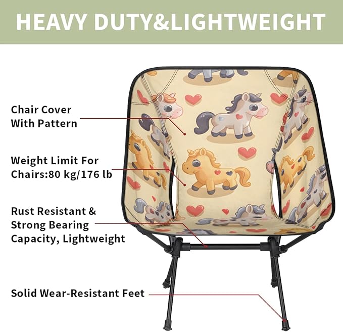 Folding Camping Chair Cartoon Horse Camping Chairs Lightweight Portable Chair Outdoor Foldable Chairs for Camping Travel Picnic Beach Hiking