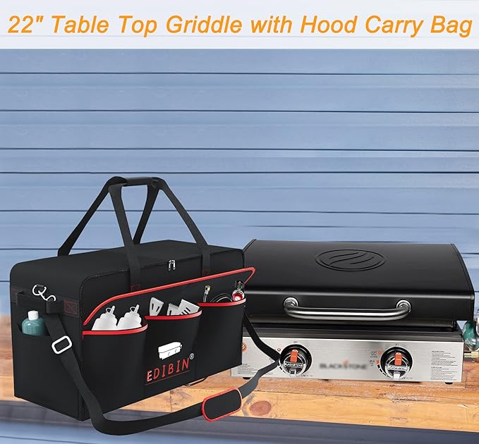 22 Inch Griddle Carry Bag Fits for Blackstone 1813 22 inch Tabletop Griddle with Hood LidExclusively Fits for Blackstone Tabletop Griddle 22 inch with hood Carry Bag600D Polyester Heavy Duty