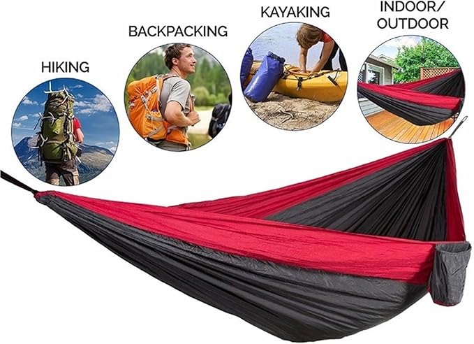 270x140cm Portable Hammocks Nylon Color Parachute Fabric Single and Double Size Outdoor Camping Hiking Garden Hammock(Red)
