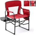 Folding Camping Directors Chair Portable Foldable Outdoor Chair with Built-in Cup Holder Side Table Storage Pocket for Beach Tailgating Fishing Trip Picnic Concert Red