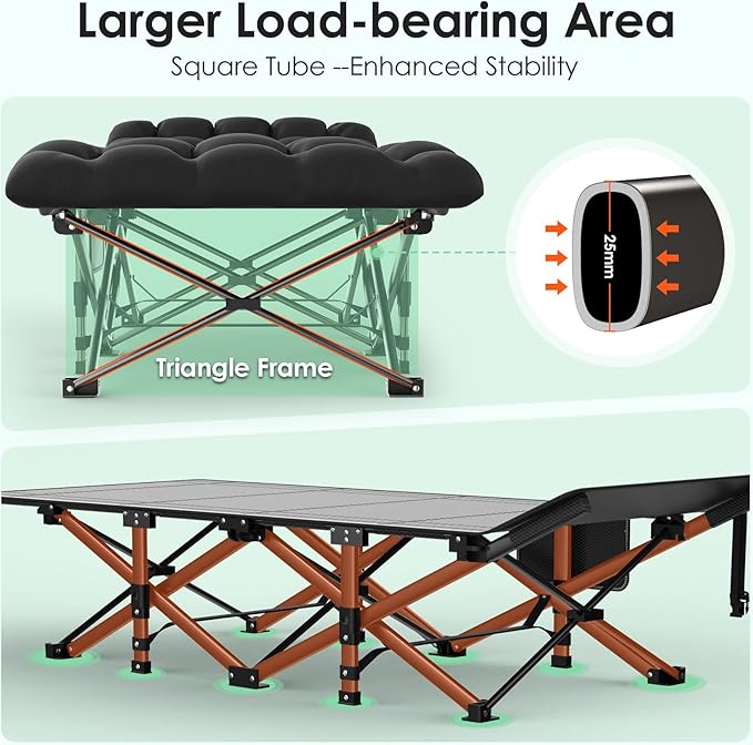 Suteck Camping Cot Folding Camping Cot Bed for Adults Sleeping 1200D Double Layer Oxford Portable Folding Outdoor Cots for Camping W/Soft Pad Carry Bag for Home Office Nap Beach Travel