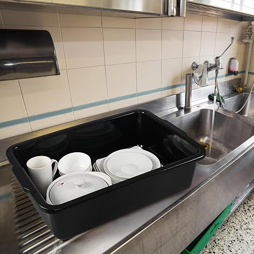 32 L Commercial Bus Tub Large Plastic Bus Box Black 4 Pack