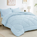 HEVUMYI Queen Comforter Set - 7-Piece All Season Bed in a Bag Queen Ultra Soft Bedding Set with Comforter Flat Sheet Fitted Sheet Pillowcases Pillow Shams Greyish Blue