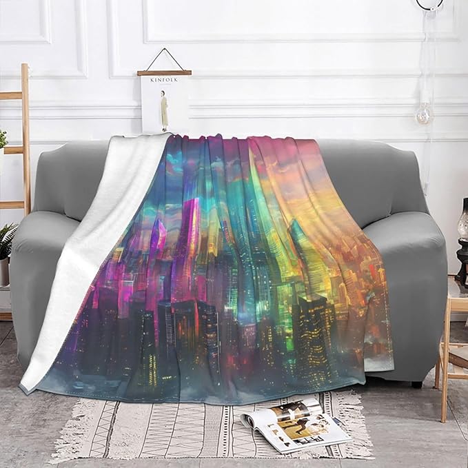 Holographic City Soft Fleece Blanket 60 * 50 inch Soft Sofa Blanket Suitable for Sofa Camping Travel Night Cover Blanket