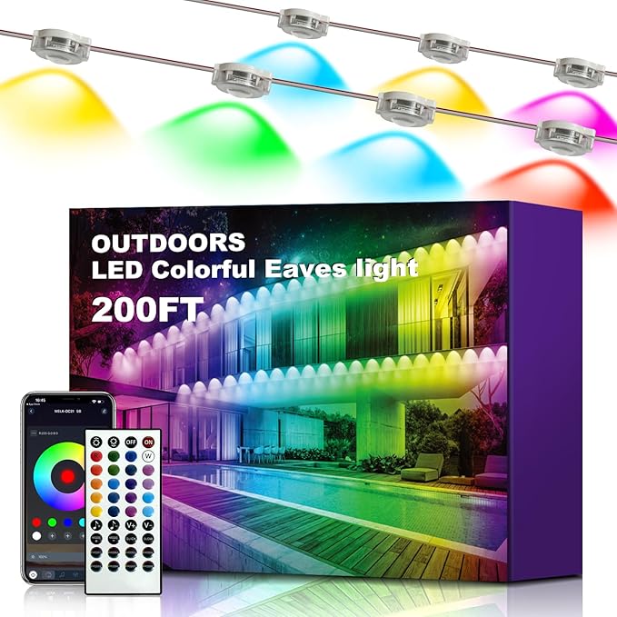 XINKAITE 200FT Permanent Outdoor Lights with 100 LEDs - Smart RGB+IC with 16 Million DIY Colors IP67 Waterproof App &amp Remote Control Hundreds of Dynamic &amp Scene Modes for Holidays Christma