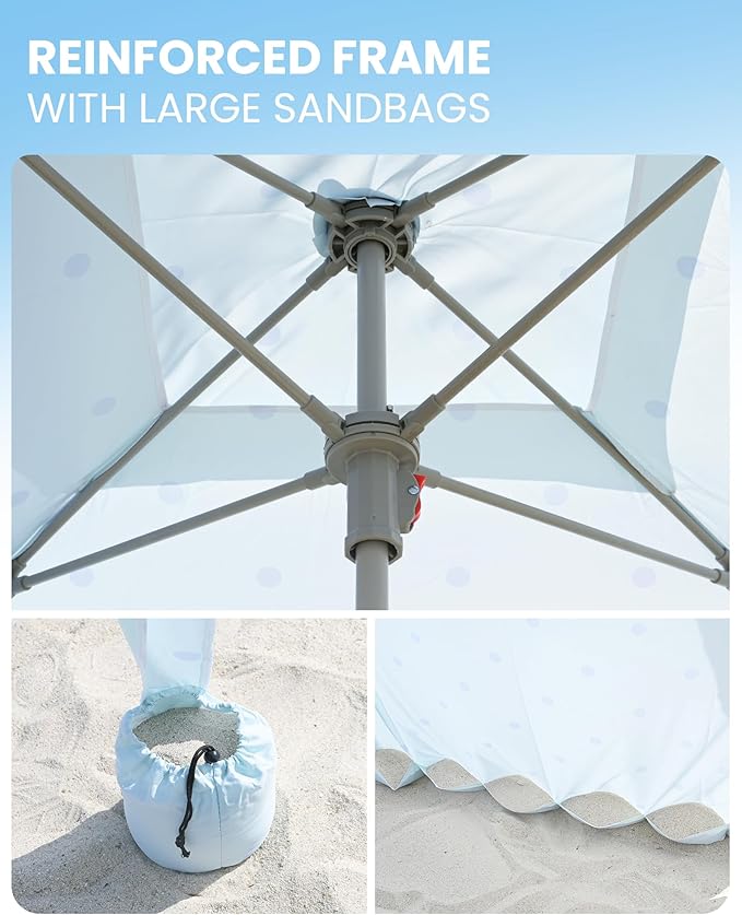 OutdoorMaster Beach Cabana with Fringes Portable 6' x 6' Beach Canopy for Sand Easy Set Up Beach Shelter Included Side Wall UPF 50+ UV Protection Sun Umbrella - for Family &amp Friends