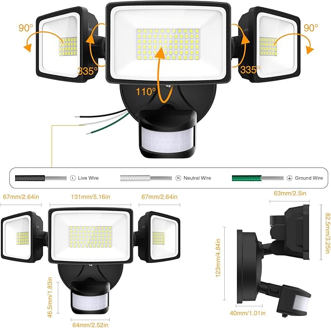 Onforu 2 Pack 75W LED Motion Sensor Outdoor Lights 7000LM Dusk to Dawn Outdoor Lighting 6500K Motion Detector Flood Light IP65 Waterproof Hardwired LED Security Light for Yard Garage
