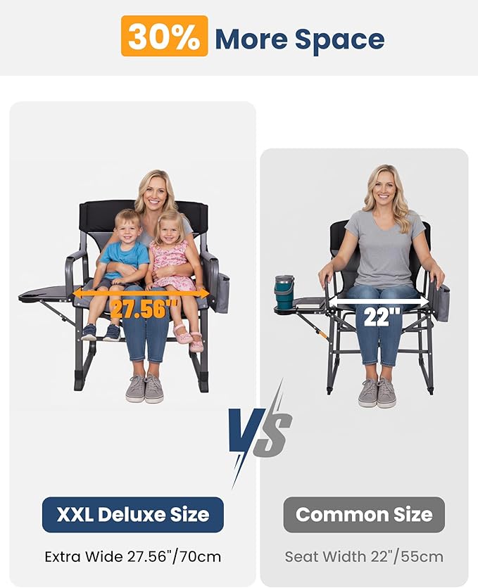 KingCamp XXL Heavy Duty Camping Directors Chair 550lbs Capacity Extra Wide Oversized Camp Chairs with Side Table &amp Cooler Bag Compact Padded Folding Chair for Big and Tall Outdoor Sports Picnic