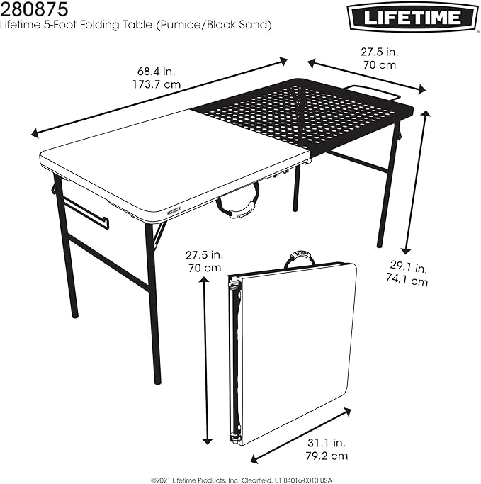 LIFETIME Folding Tailgate Table with Grill Rack Portable Outdoor Camping Station 5-Foot