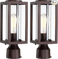 Outdoor Post Lights Lamp Post Light Fixture 2 Pack Modern Brown Exterior Post Lantern Fixture with Tempered Glass Anti-Rust Light Posts for Outside for Driveway Patio Garden
